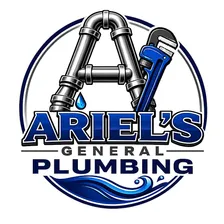 Ariel's General Plumbing logo: a chrome pipe letter A with a blue pipe wrench above a water wave